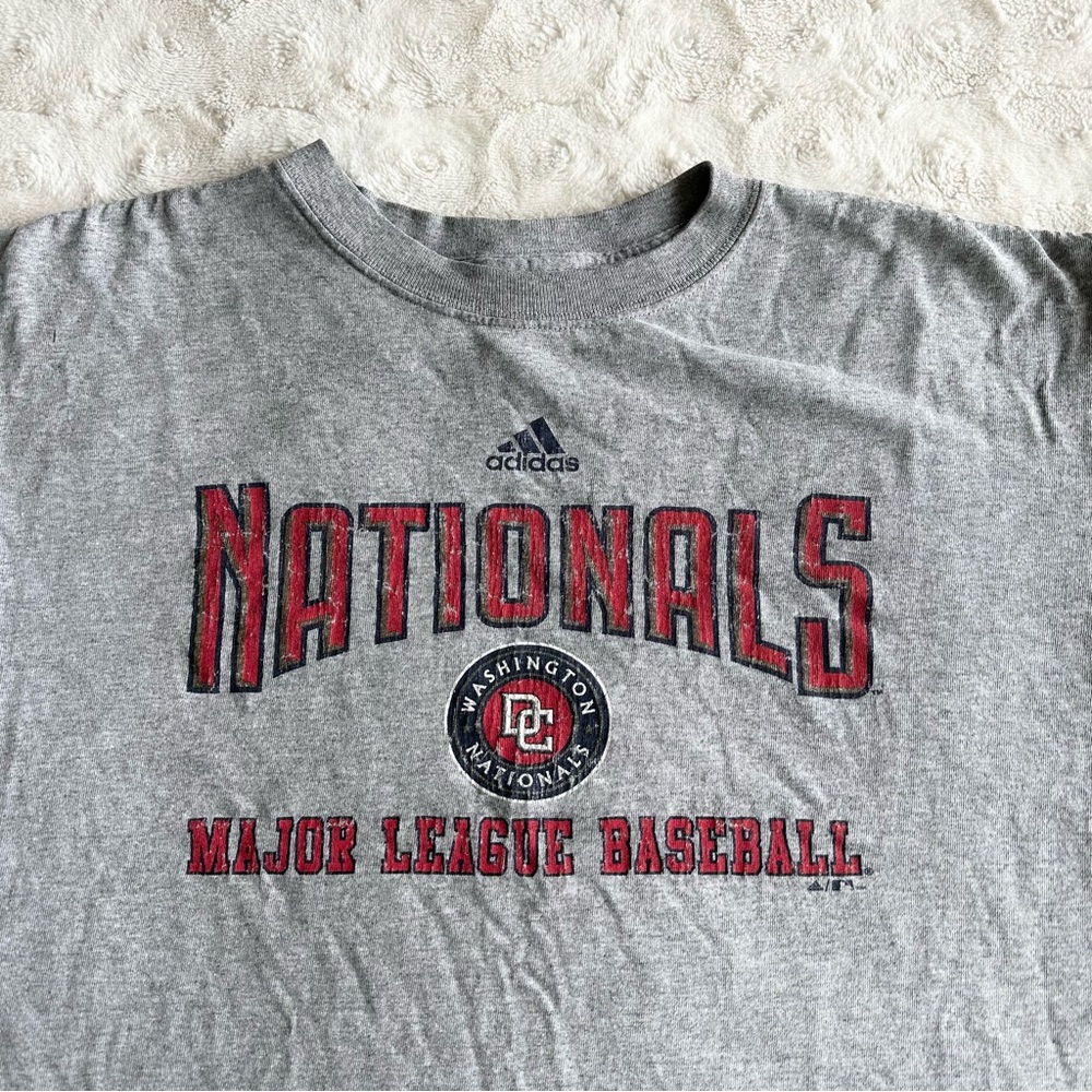 Vintage Washington Nationals Shirt Tee Mens Medium Gray Adidas DC Spell Out MLB - Picture 4 of 12